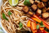 Creamy Peanut Noodles with Golden Crispy Tofu