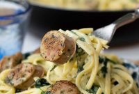 Creamy Pesto Chicken Sausage Spinach Pasta