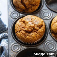 Fluffiest 5-Minute Pumpkin Oat Flour Muffins 9 close up of the top of a pumpkin muffin