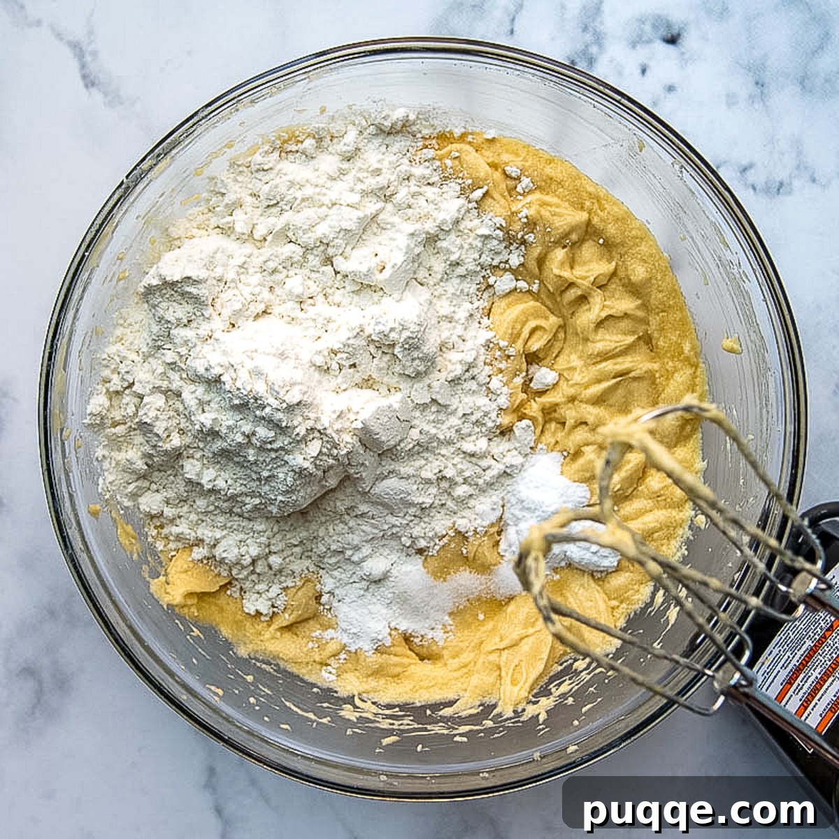 flour added to the cake batter.