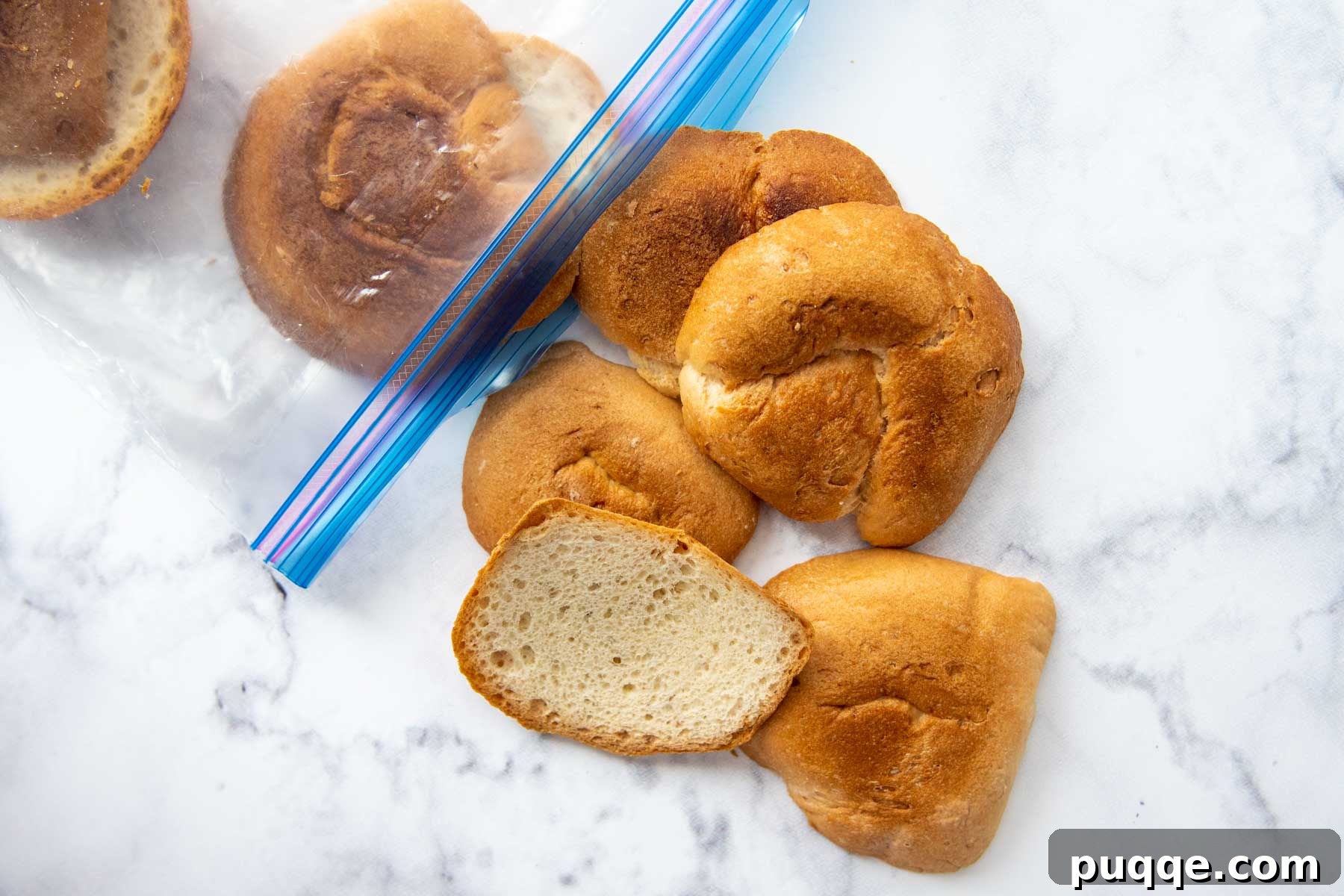 Gluten-free bread heels collected in a ziplock bag, illustrating a smart way to save leftovers for homemade breadcrumbs.