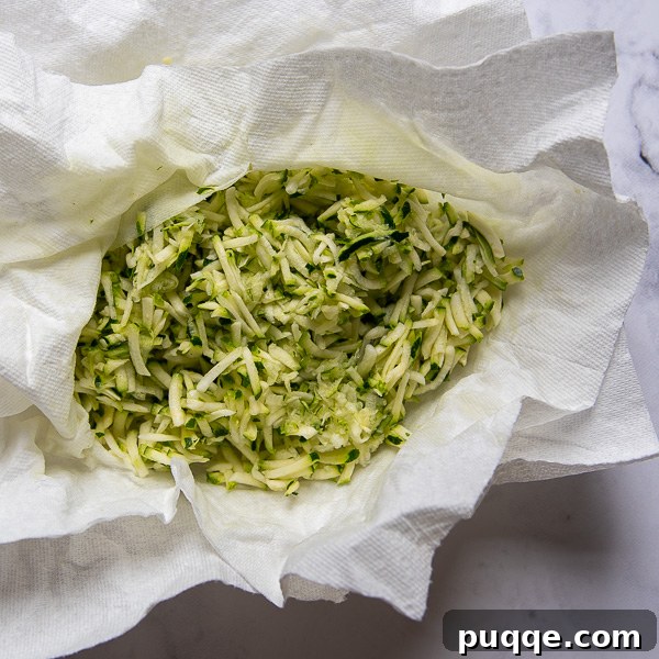 Seriously The Best Gluten Free Zucchini Bread Incredibly Moist 3 Grated zucchini being gently squeezed in paper towels to remove excess moisture.