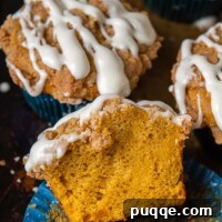 Pillowy Gluten-Free Pumpkin Muffins with a Tangy Cream Cheese Glaze 7 A delicious gluten-free pumpkin muffin, split open to show its perfect texture.