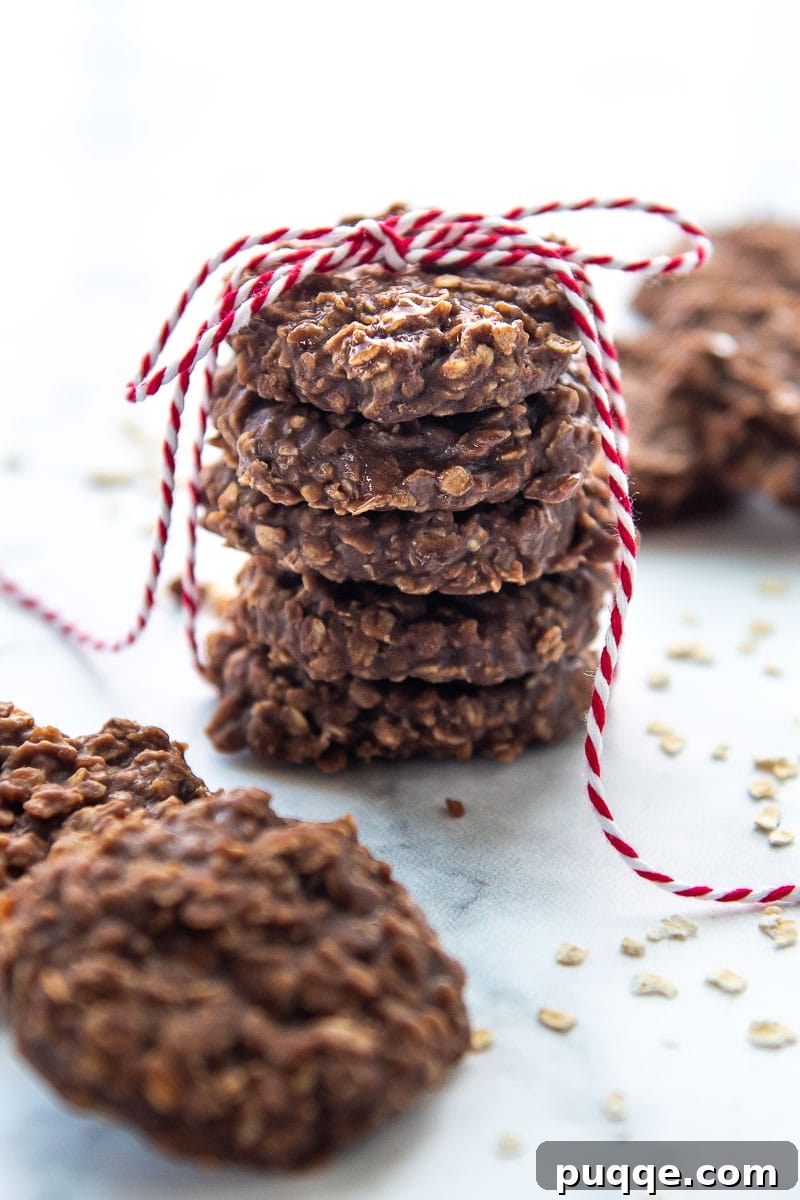 Easy 10-Minute No-Bake Gluten-Free Preacher Cookies 6 a stack of no bake cookies with red string tied around them