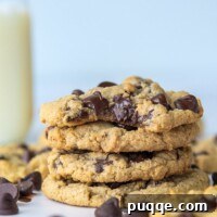 A stack of oat flour cookies with a bite taken out of the top one, displaying its soft texture.