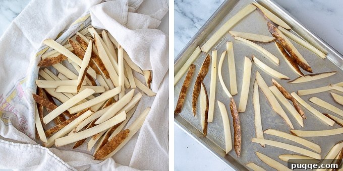 Foolproof Crispy Homemade Oven Fries 4 images showing last 2 steps of how to make crispy oven fries