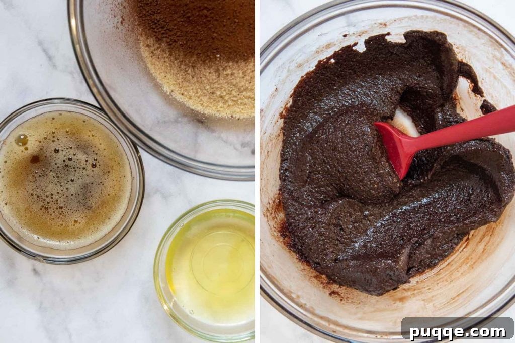 Irresistible Chocolate Financiers 3 images showing ingredients and how to make chocolate financiers