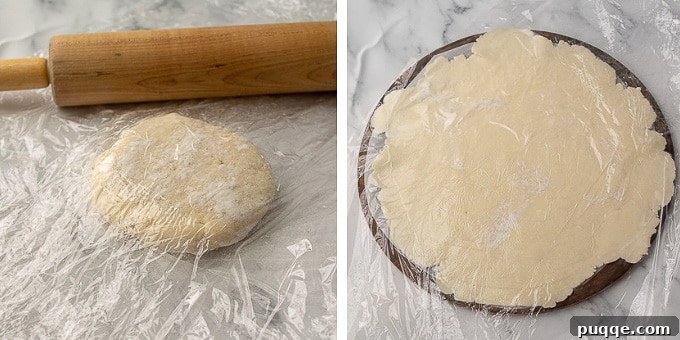 Seasonal Vegetable Harvest Tart 6 Images demonstrating the process of rolling out the pastry crust for a savory vegetable tart, ensuring a perfect base for the filling.