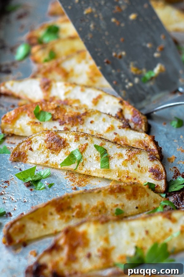 A baking sheet filled with freshly baked, crispy roasted ranch potatoes, ready to be served.