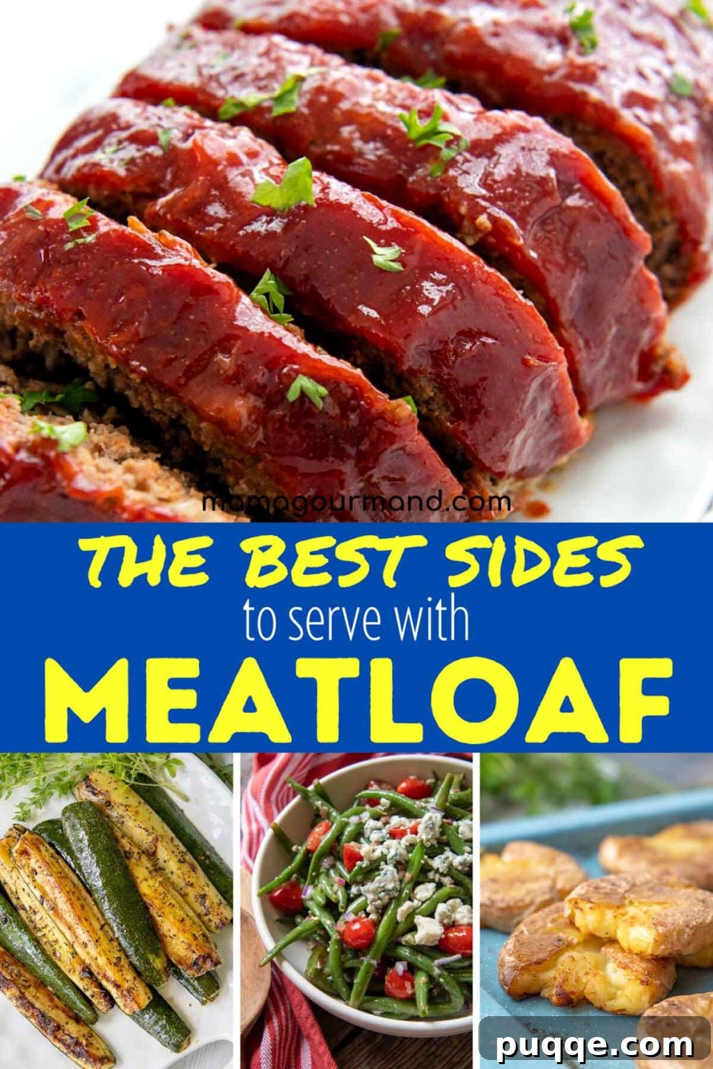 A collage of various delicious side dishes perfect to accompany meatloaf, featuring vegetables, potatoes, and salads.