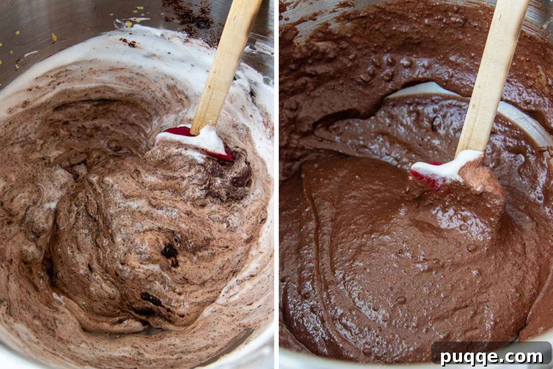 Decadent Almond Flour Chocolate Cake 4 pictures of the batter being mixed