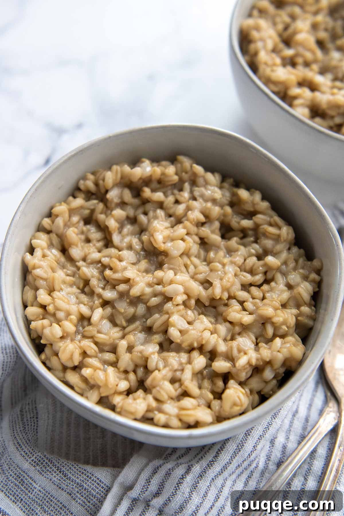 The Perfect Bowl of Creamy, Tender Oat Groats 4 A plain white bowl filled with perfectly cooked, creamy oat groats, ready for customization with toppings.