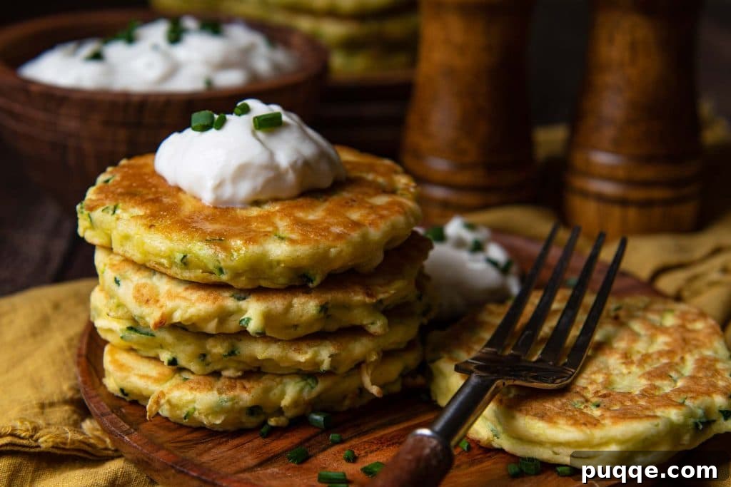 A beautifully stacked presentation of golden gluten-free zucchini fritters on a rustic wooden plate, elegantly positioned over a decorative gold napkin, emphasizing their homemade appeal.