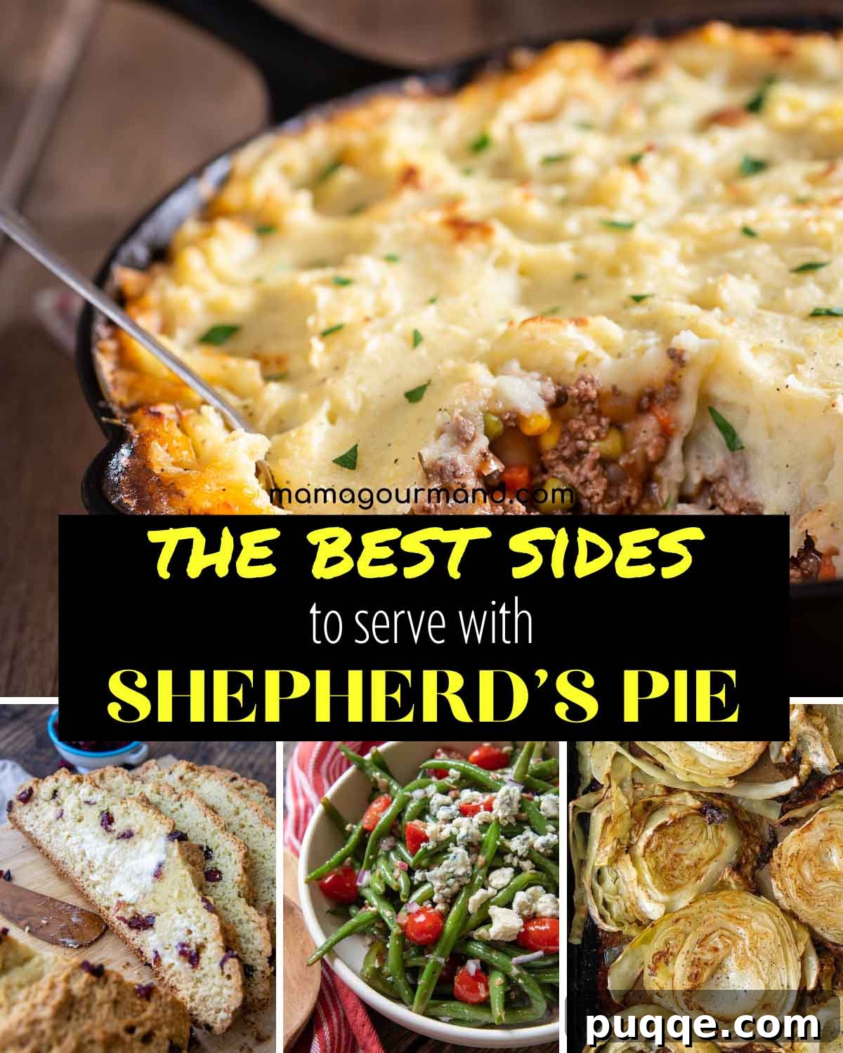 image showing shepherd's pie and various delightful side dishes to serve with it.