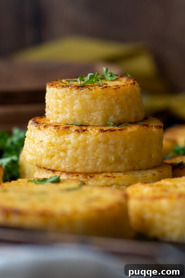 The Ultimate Guide to 50+ Easy Salisbury Steak Sides 8 a stack of cheese grit cakes with fresh parsley sprinkled on