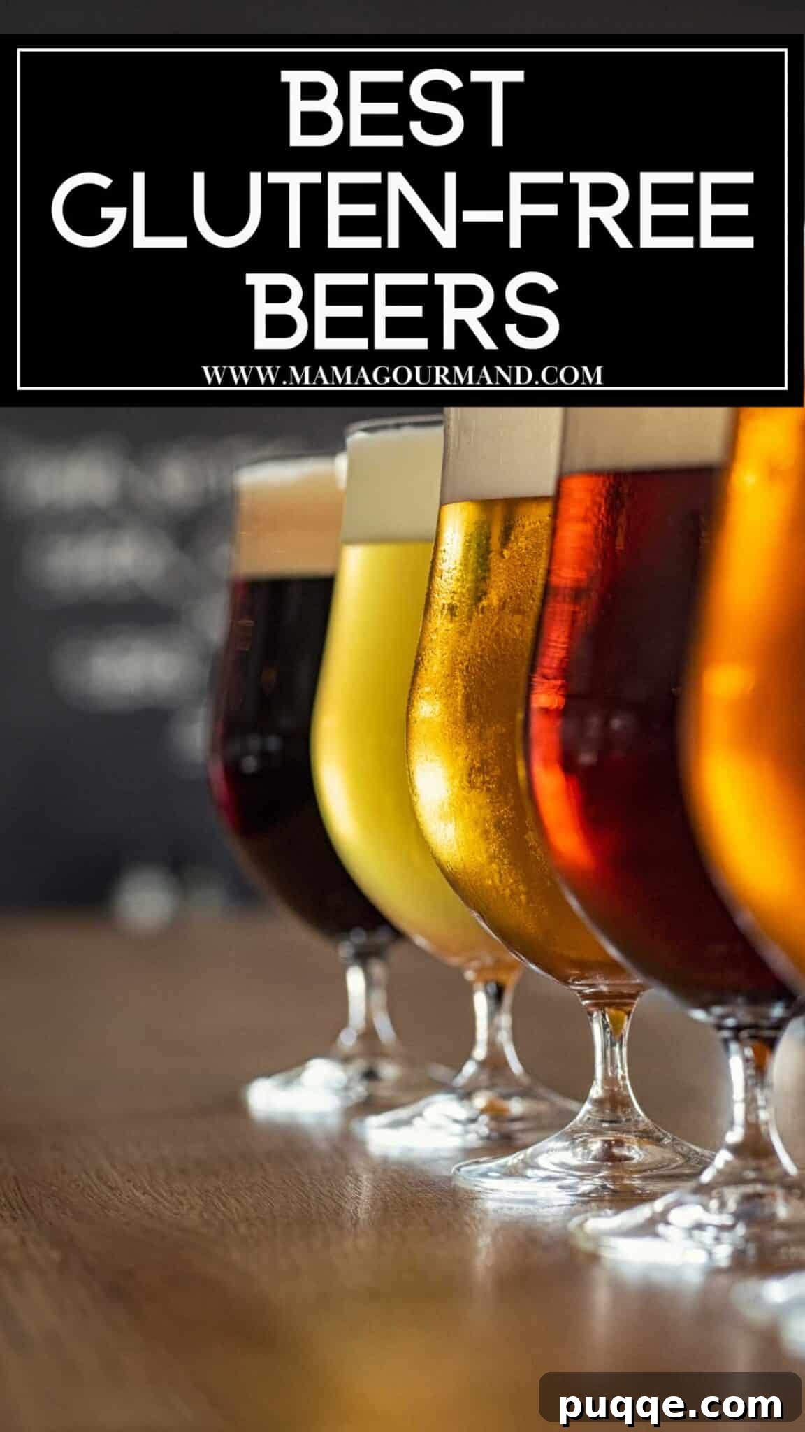 A diverse selection of beer glasses, each filled with a different colored brew, arranged in a vibrant row.