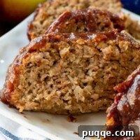 Sliced pork meatloaf up close.