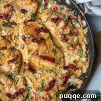 overhead shot of sun dried tomato skillet dish