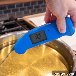 a thermometer in a pan of oil