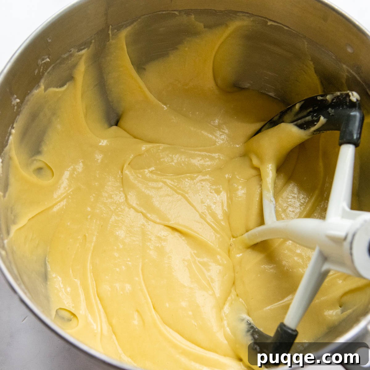 The Secret to Unbelievably Moist Gluten-Free Pound Cake 5 Thick, smooth gluten-free pound cake batter, perfectly mixed and ready to be poured into the baking pan.