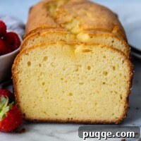 The Secret to Unbelievably Moist Gluten-Free Pound Cake 8 cut slices of pound cake facing straight on.