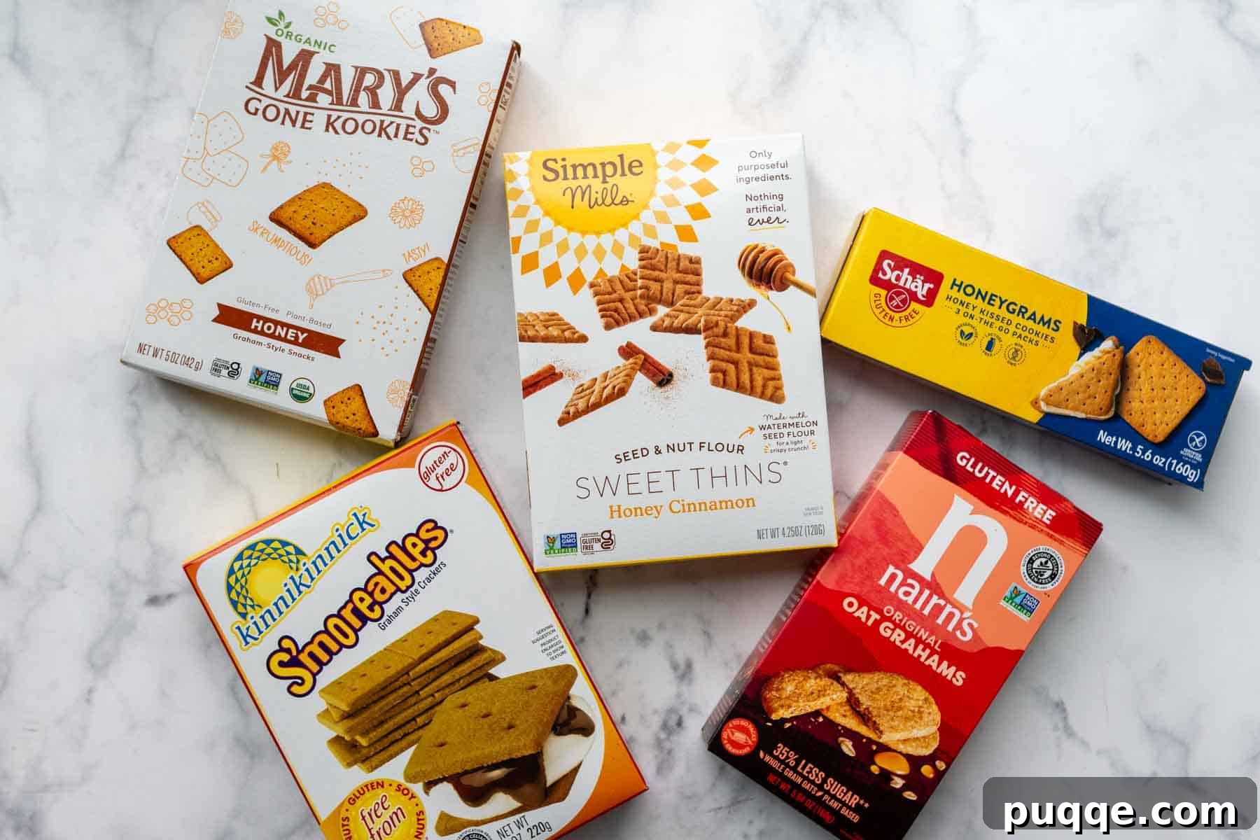 Quick Gluten Free Graham Cracker Crust Ready in 15 Minutes 5 boxes of different brands of gluten-free graham crackers.