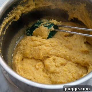 Picture of cooked cornmeal mixture in a saucepan.