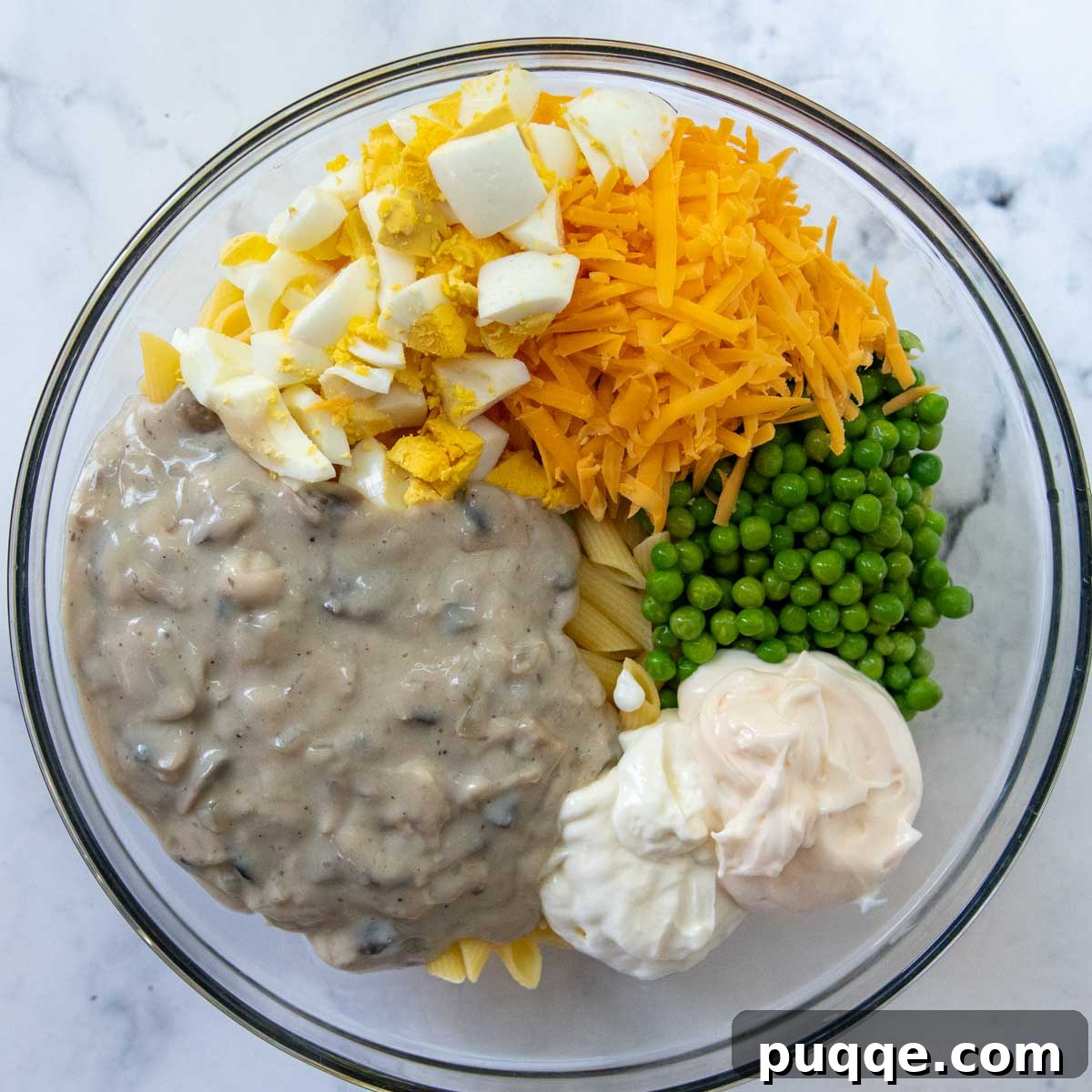 Wholesome Gluten-Free Tuna Noodle Casserole 4 all the casserole ingredients in a large bowl.