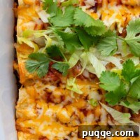 Overhead view of the casserole with toppings on.