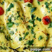 Close up of completed coconut fish recipe, ready to be served on a plate.