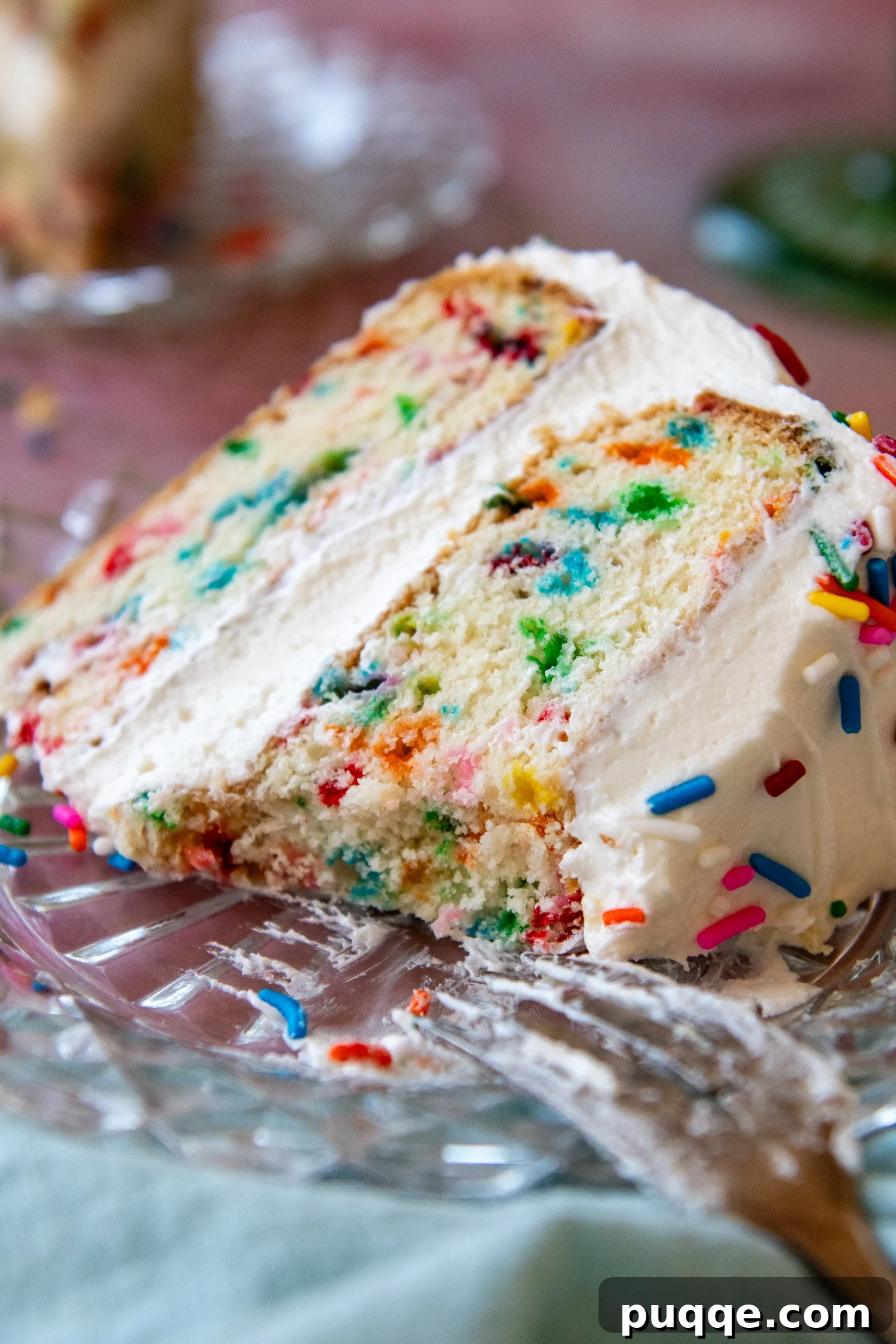 Fluffy Gluten-Free Funfetti Birthday Delight 2 A slice of perfect gluten-free funfetti cake with creamy vanilla frosting and rainbow sprinkles, ready for any celebration.