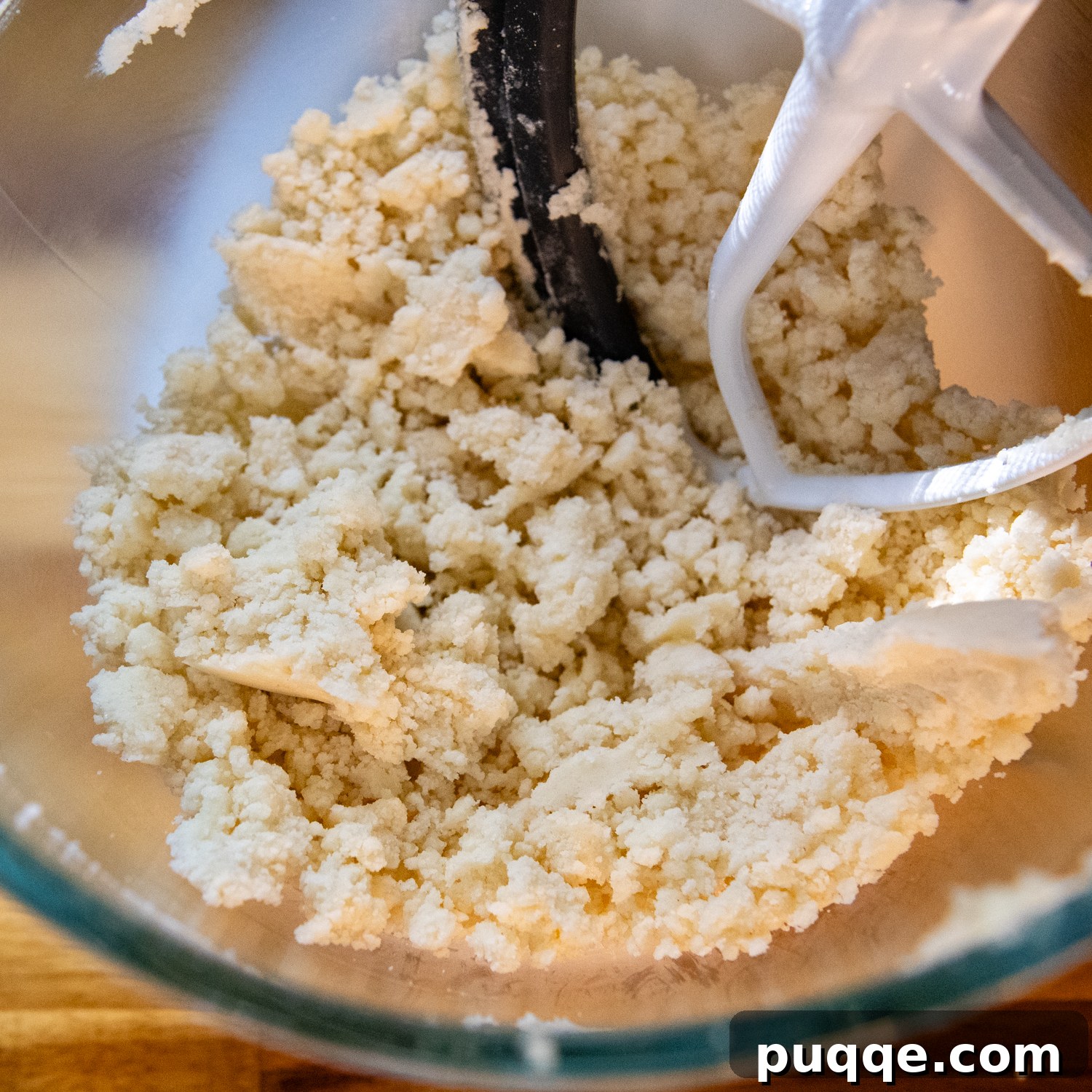 Dry ingredients in a mixing bowl for the gluten-free shortbread crust.