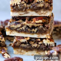 Stack of Gluten-Free Pecan Pie Bars.