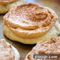A Gluten-Free Pumpkin Cream Cookies frosted and sprinkled with cinnamon.