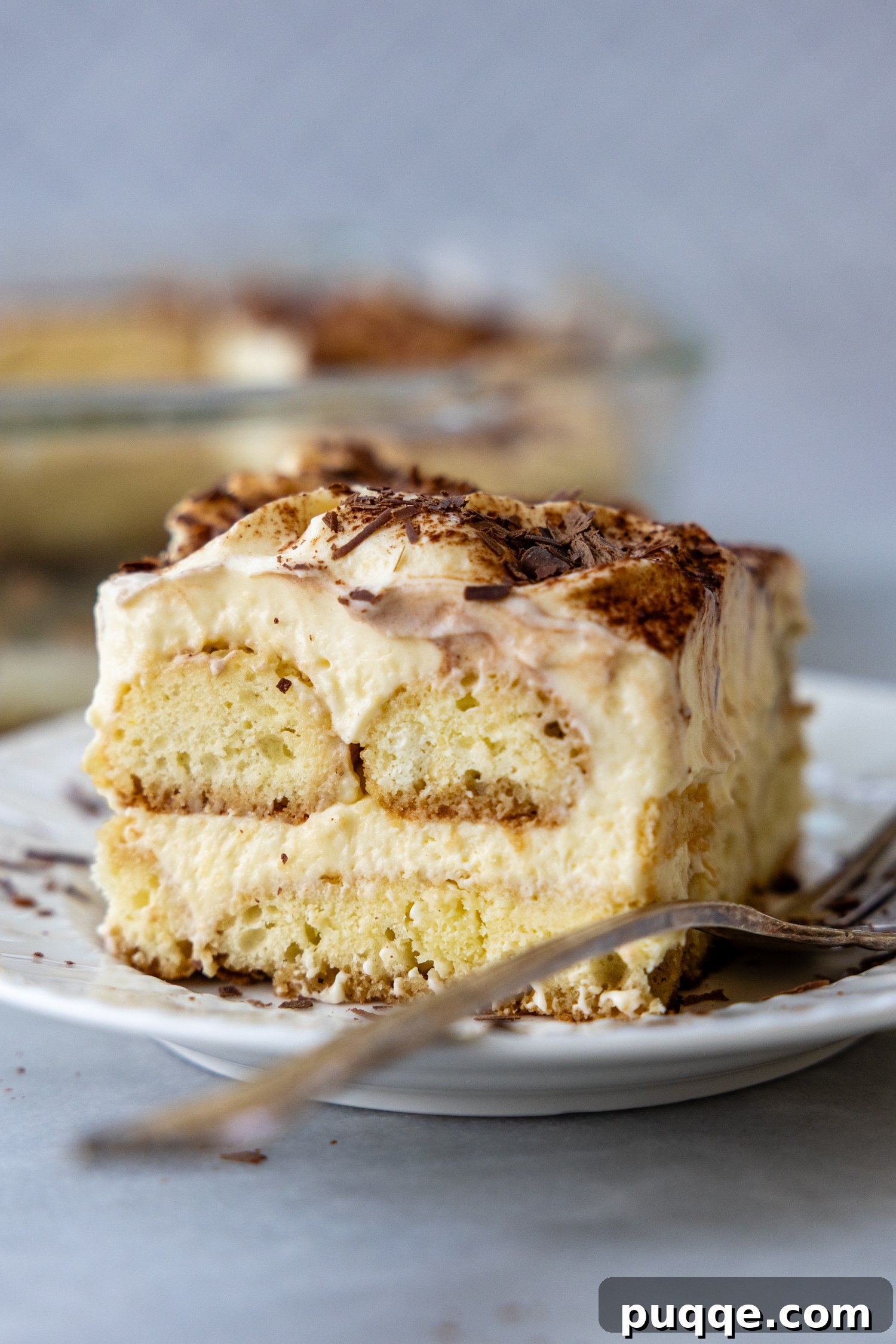 Unforgettable Gluten-Free Tiramisu Made Easy 8 A stunning side view of layered gluten-free tiramisu, showcasing the distinct layers of espresso-soaked ladyfingers and creamy mascarpone.