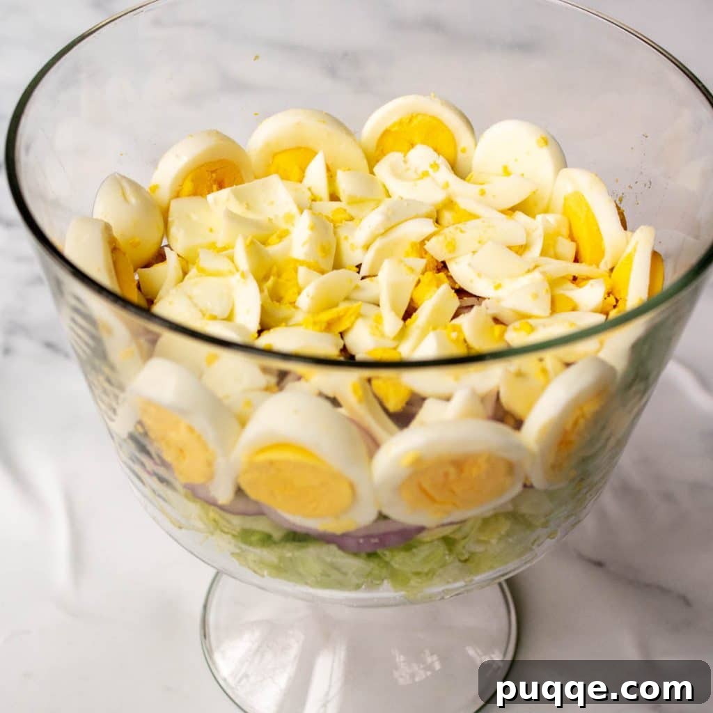 hard boiled eggs chopped in a glass bowl