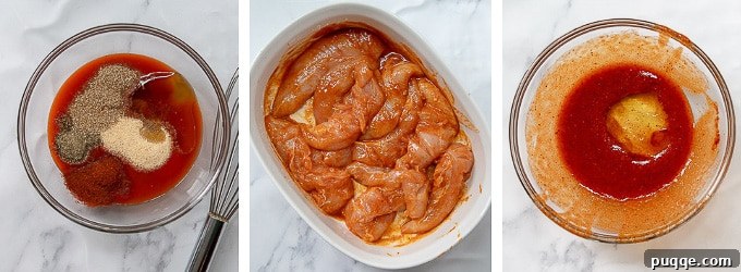 Step-by-step images showing how to prepare the buffalo chicken taco marinade ingredients