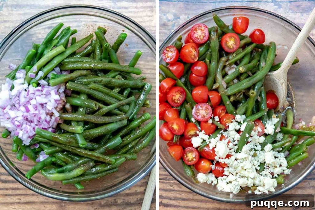 Tangy Green Bean Salad 4 images showing how to make green bean salad
