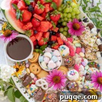 photo a dessert platter on a white tray with fruit, sweets, and fresh flowers