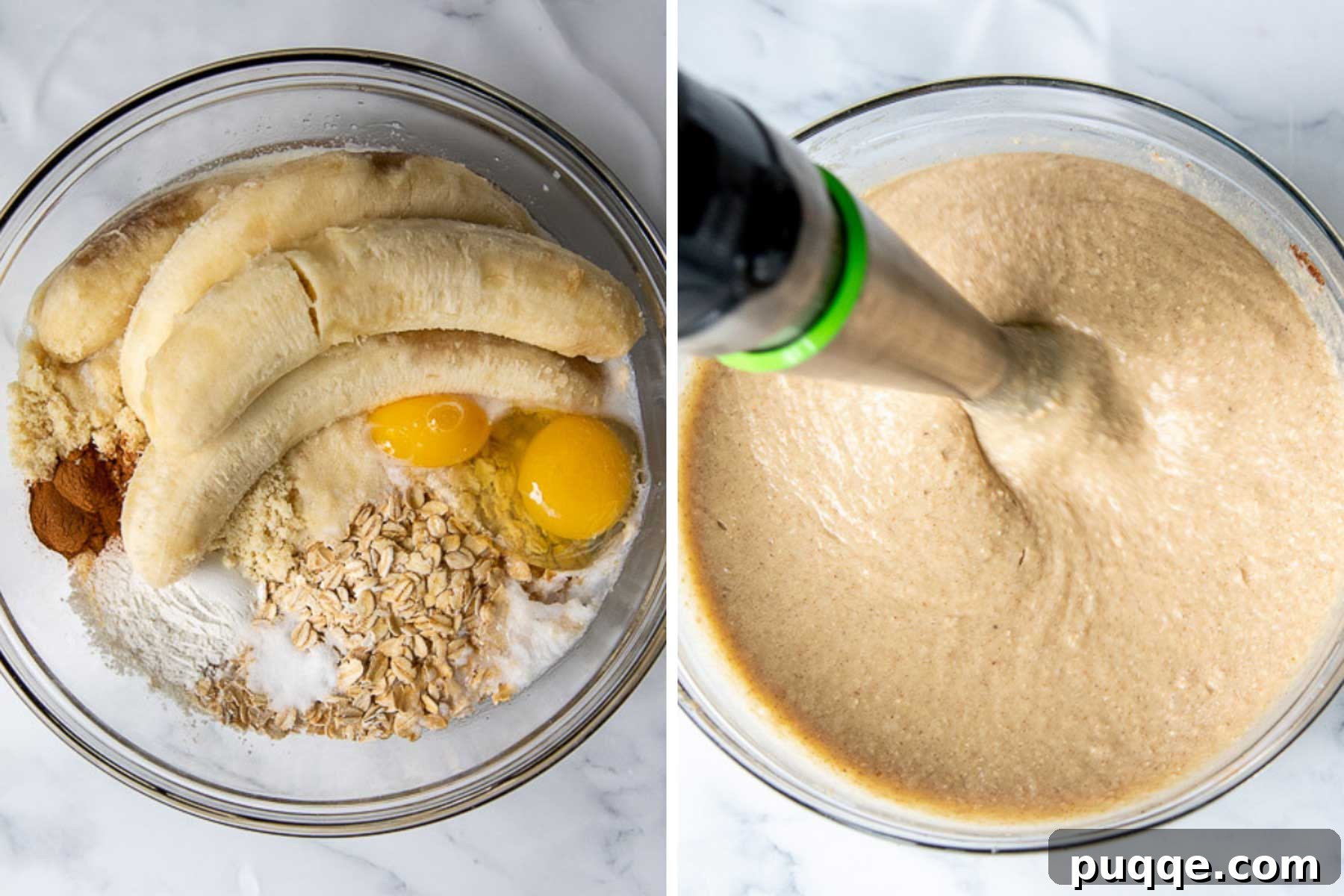A series of images demonstrating the step-by-step process of preparing almond flour muffins, from mixing ingredients to filling the muffin tin.
