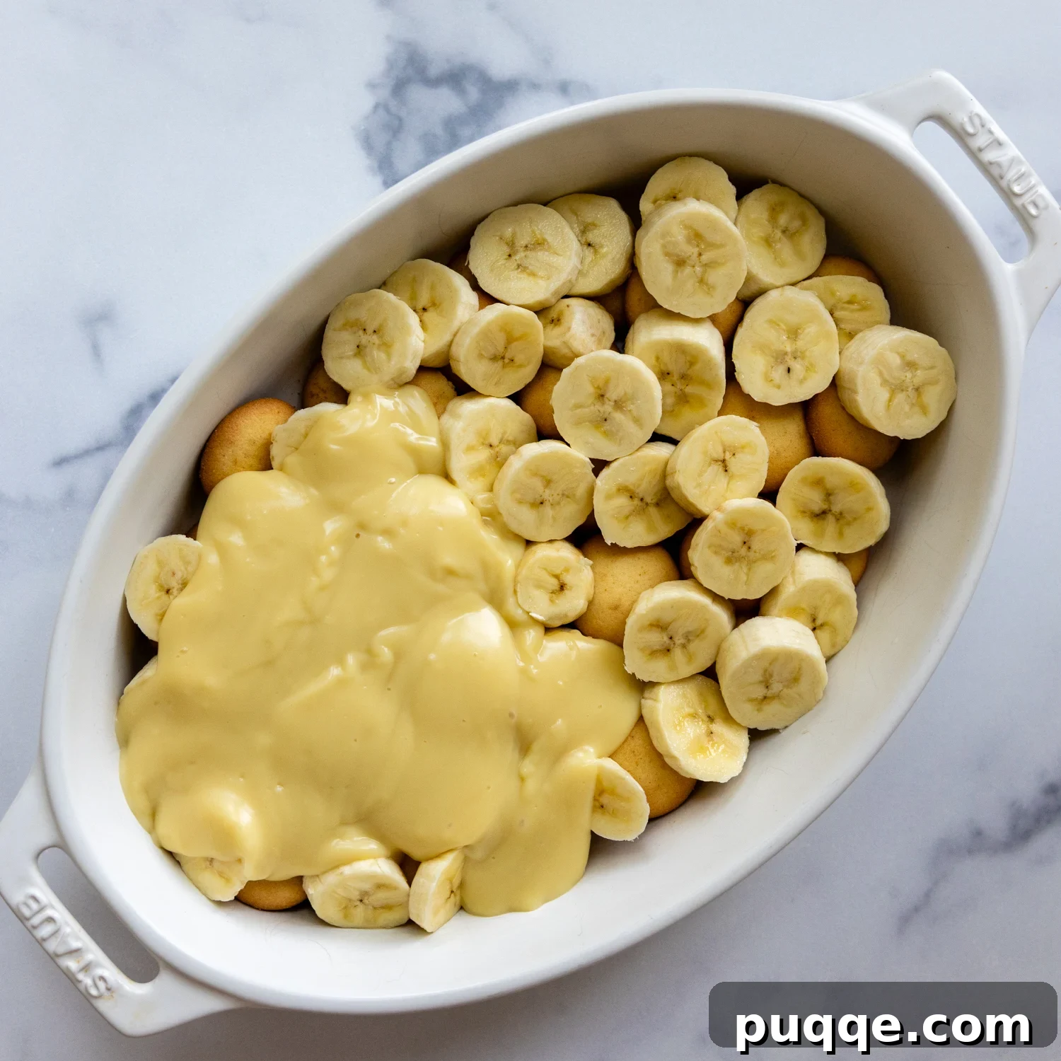 Southern-Style Gluten-Free Banana Pudding (Dolly Parton-Inspired) 8 Ingredients layered dish.